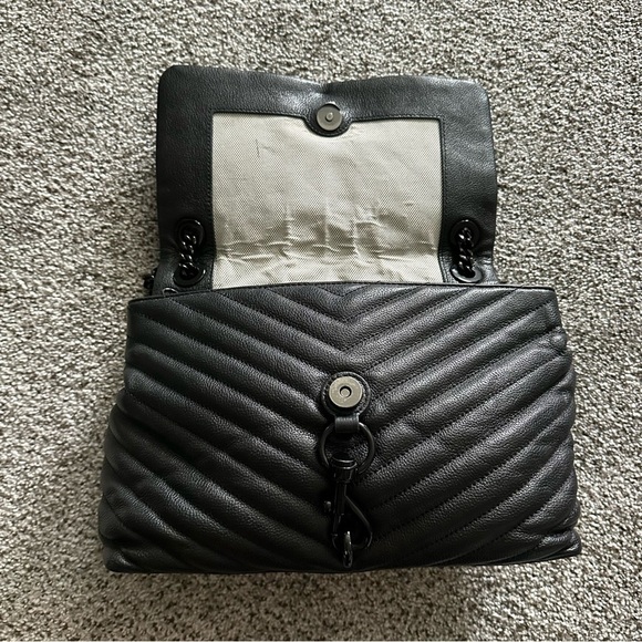 REBECCA MINKOFF Black Chains Leather Chevron Quilted Edie Bag R $298 - Picture 10 of 16